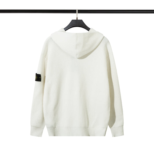 Stone Island Compass Badge Zip Hoodie White