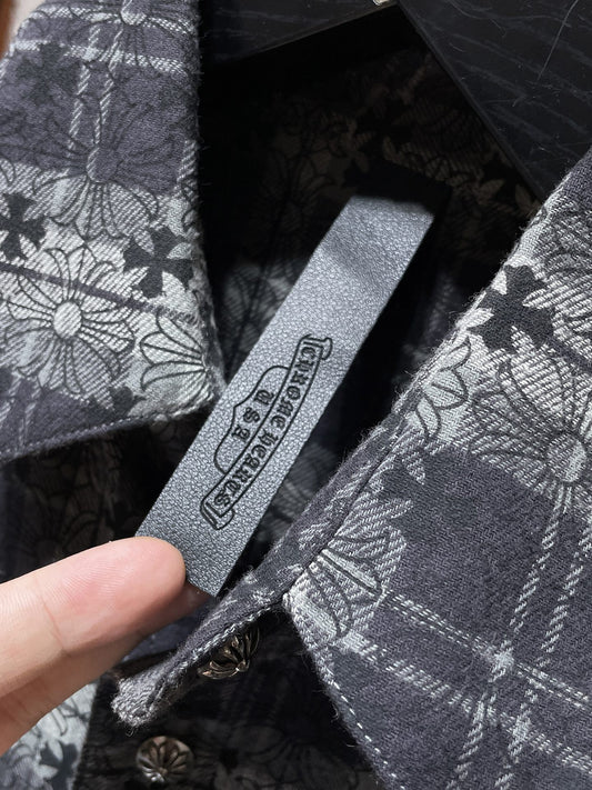 Chrome Hearts All-Over Cross Flannel Long Sleeve Shirt