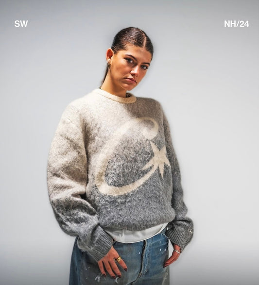 Corteiz C Star Gradient Mohair Knit Sweater Grey