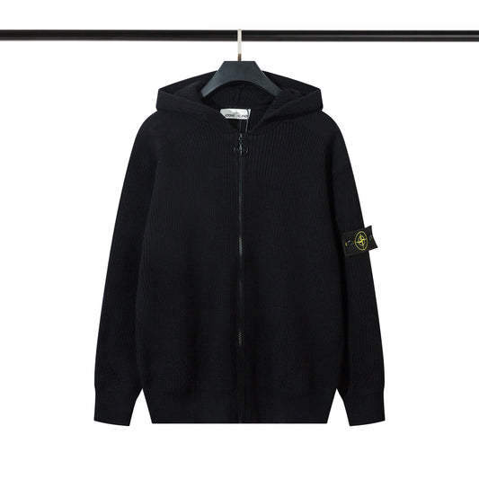 Stone Island Compass Badge Zip Hoodie Black