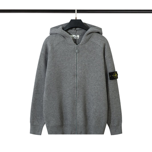 Stone Island Compass Badge Zip Hoodie Grey