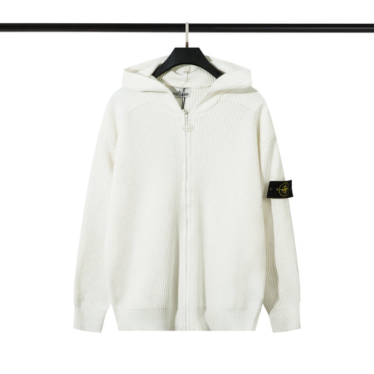 Stone Island Compass Badge Zip Hoodie White