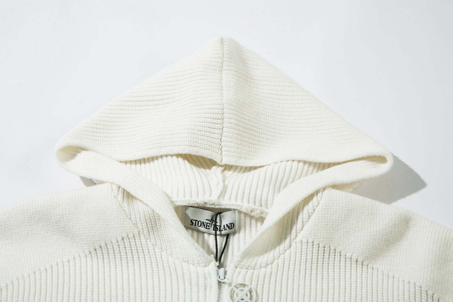 Stone Island Compass Badge Zip Hoodie White