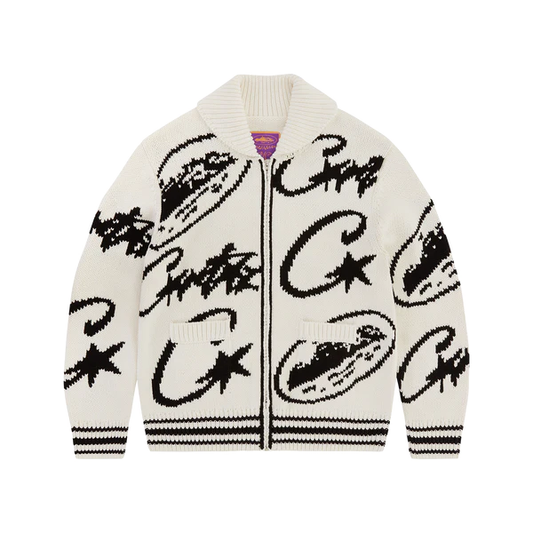 Corteiz VVS Heavy Jacquard Knit Zip Natural