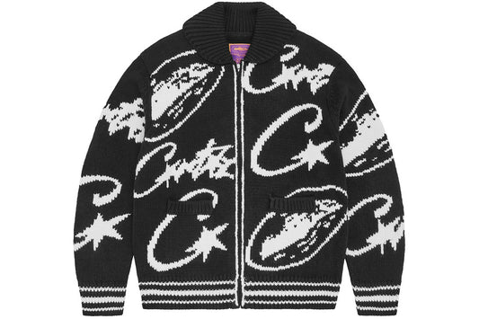 Corteiz VVS Heavy Jacquard Knit Zip Black