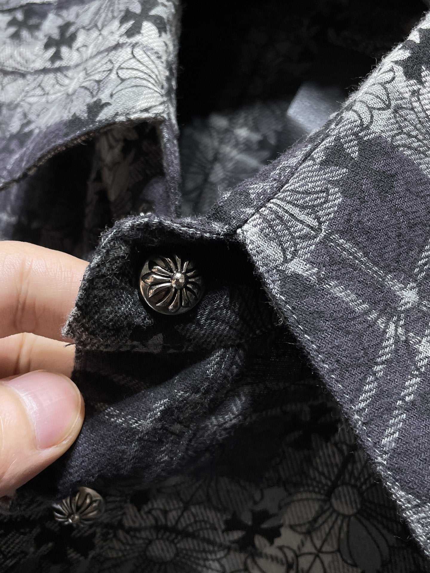 Chrome Hearts All-Over Cross Flannel Long Sleeve Shirt