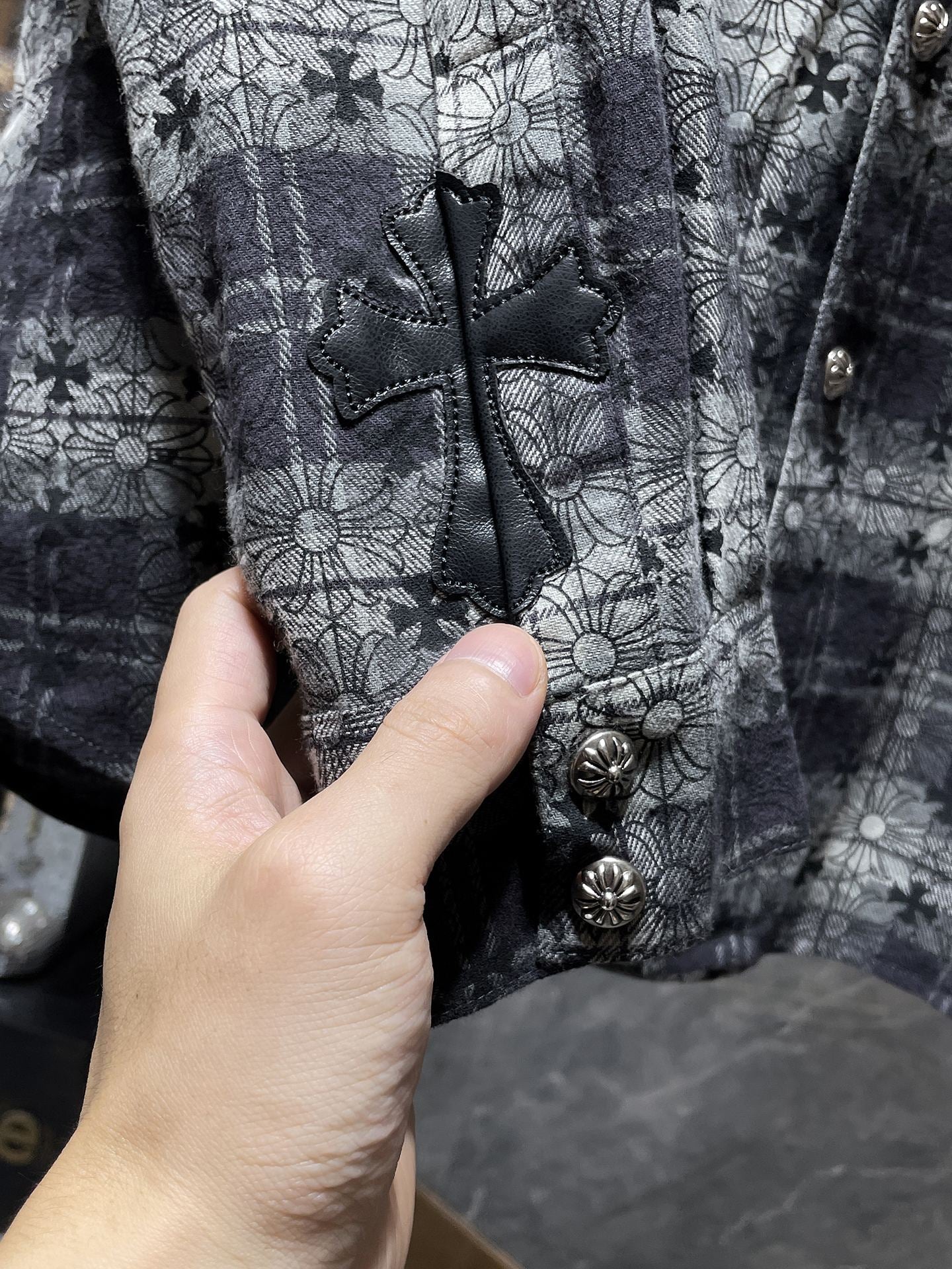 Chrome Hearts All-Over Cross Flannel Long Sleeve Shirt
